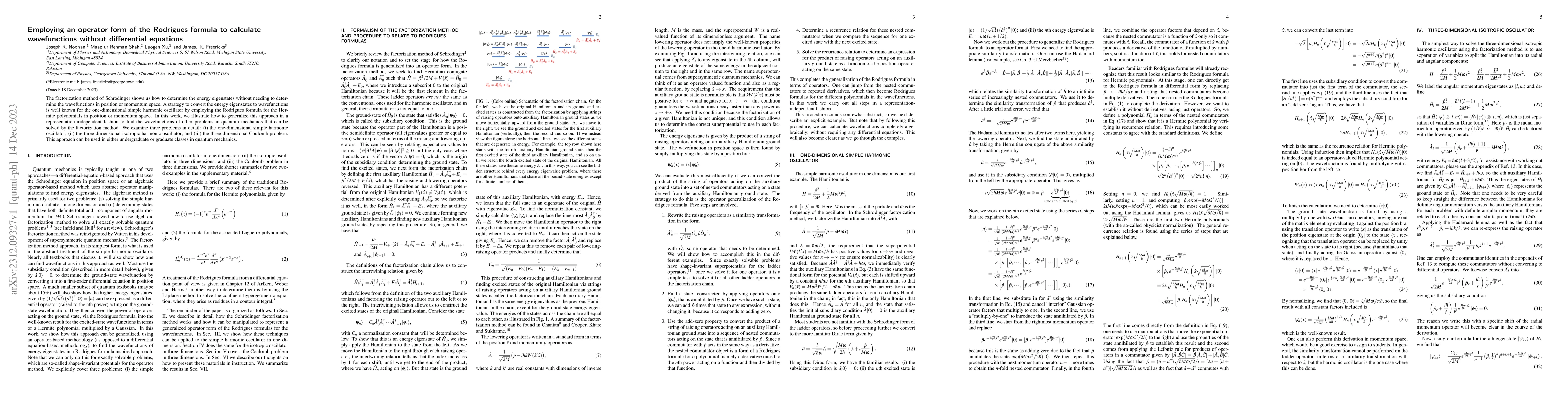 Thumbnail for Employing an operator form of the Rodrigues formula to calculate
  wavefunctions without differential equations