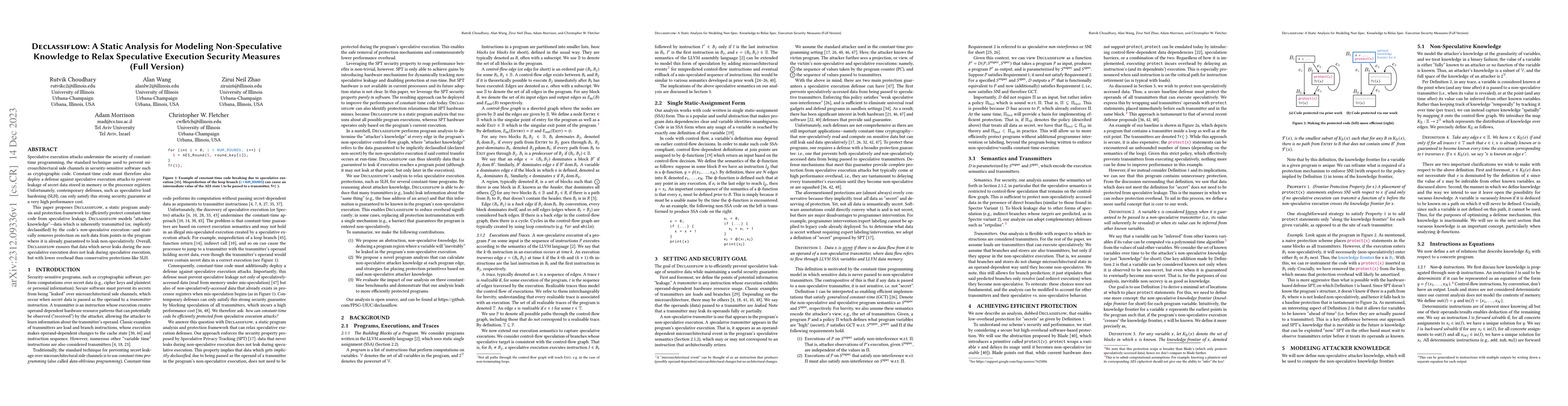 Thumbnail for DECLASSIFLOW: A Static Analysis for Modeling Non-Speculative Knowledge
  to Relax Speculative Execution Security Measures (Full Version)