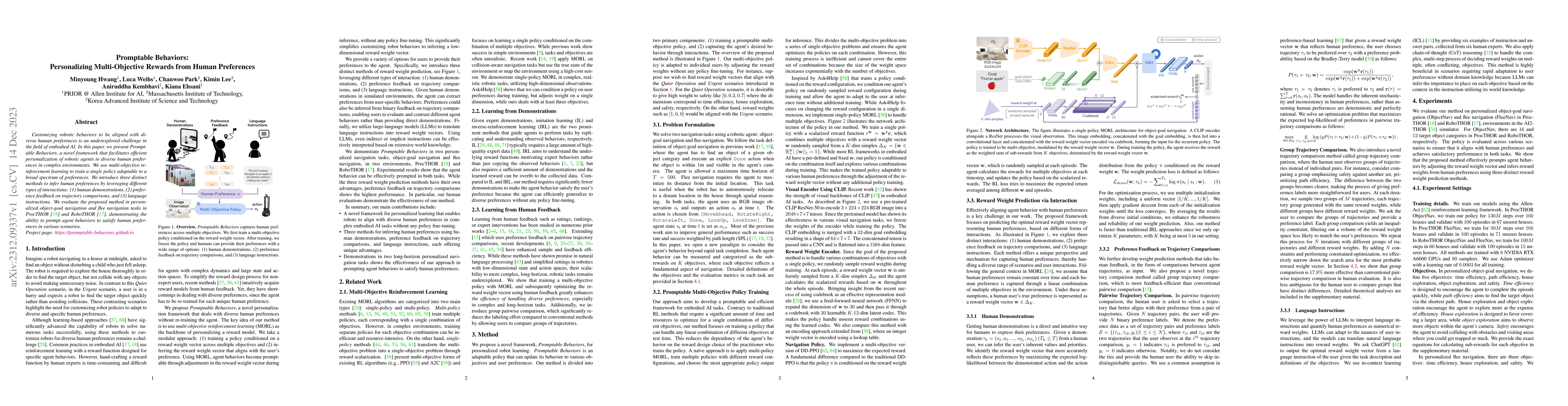 Thumbnail for Promptable Behaviors: Personalizing Multi-Objective Rewards from Human
  Preferences