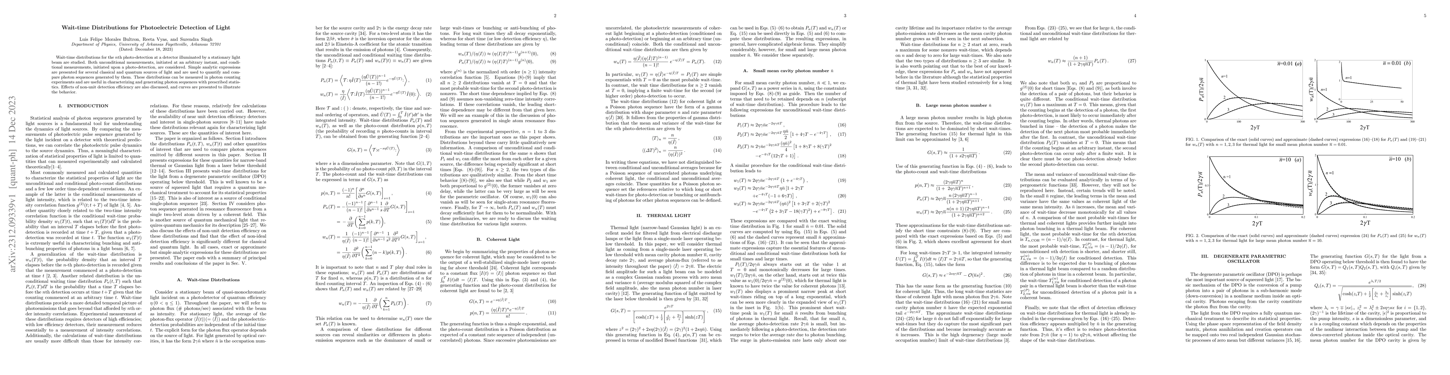 Thumbnail for Wait-time Distributions for Photoelectric Detection of Light