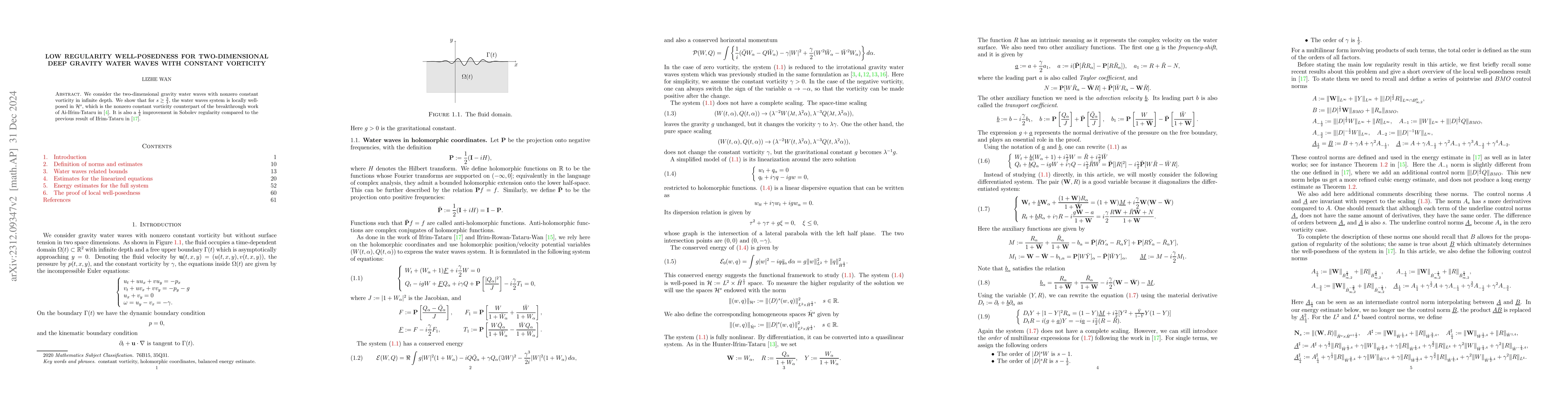 Thumbnail for Low regularity well-posedness for two dimensional deep gravity water
  waves with constant vorticity