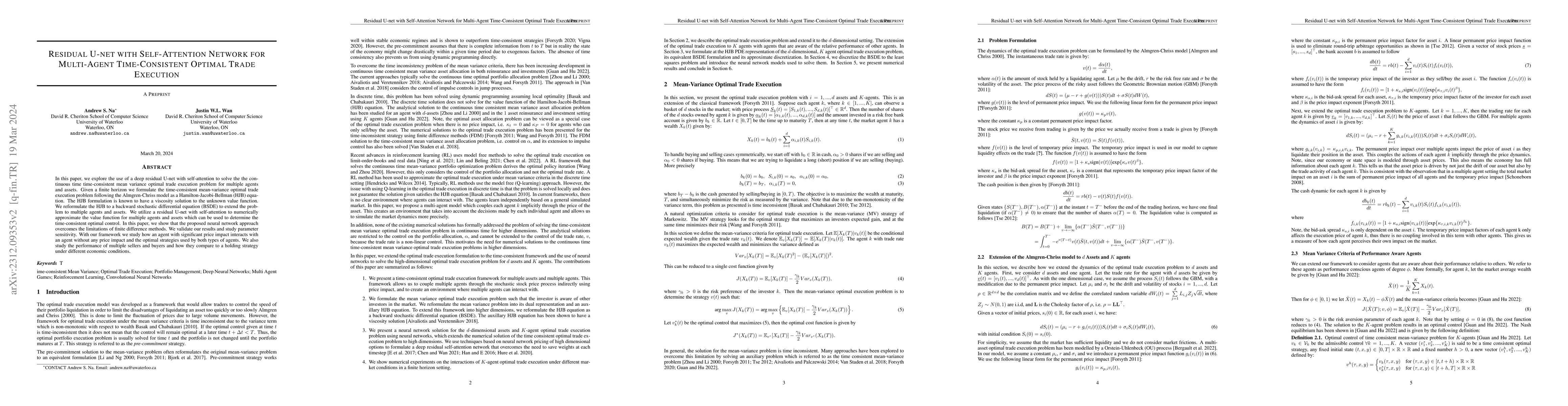 Thumbnail for Residual U-net with Self-Attention to Solve Multi-Agent Time-Consistent
  Optimal Trade Execution