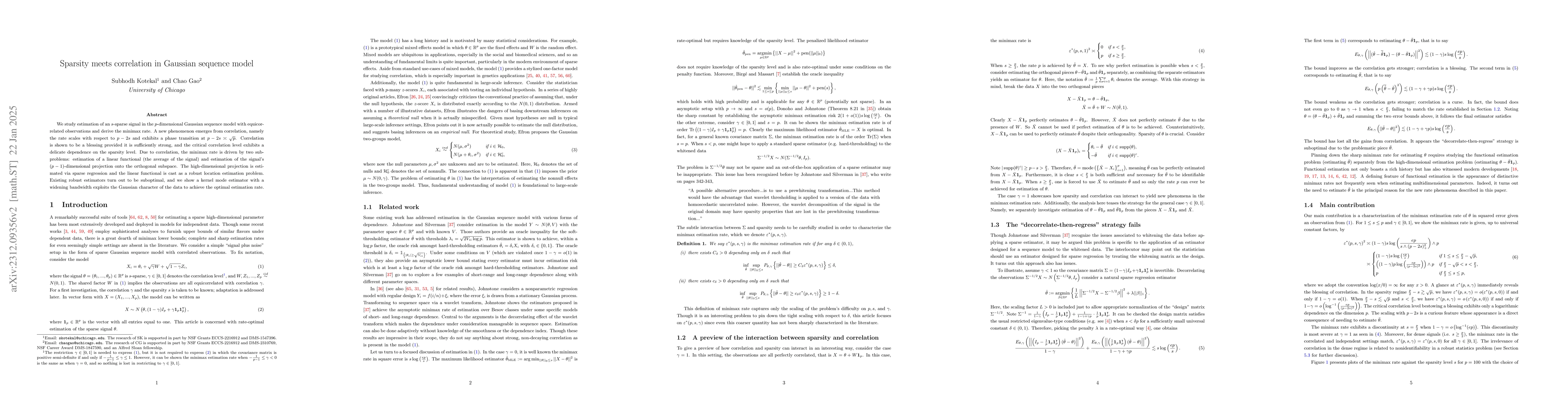 Thumbnail for Sparsity meets correlation in Gaussian sequence model
