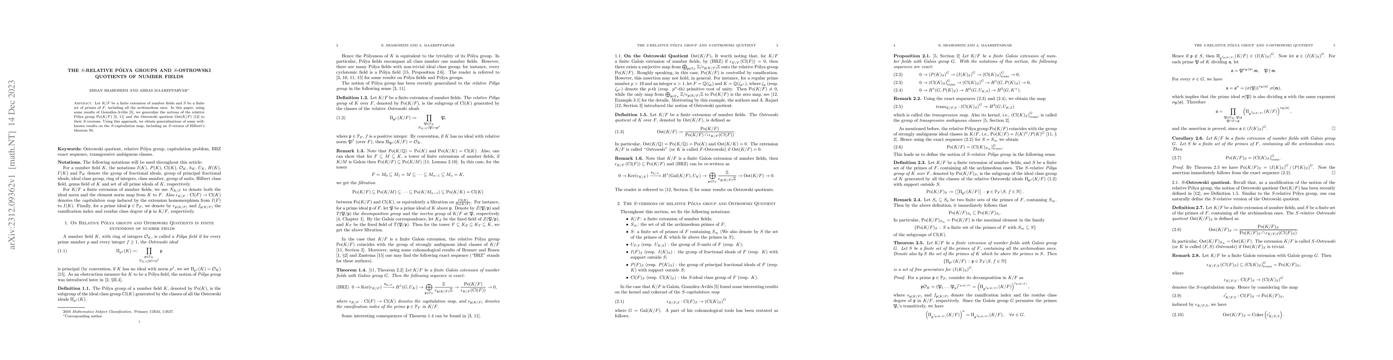 Thumbnail for The $S$-relative P\'olya groups and $S$-Ostrowski quotients of number
  fields