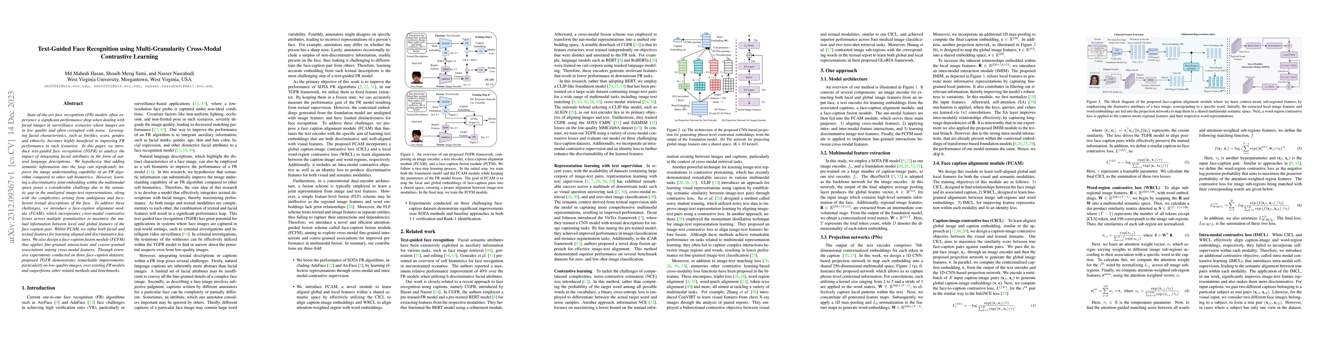 Thumbnail for Text-Guided Face Recognition using Multi-Granularity Cross-Modal
  Contrastive Learning