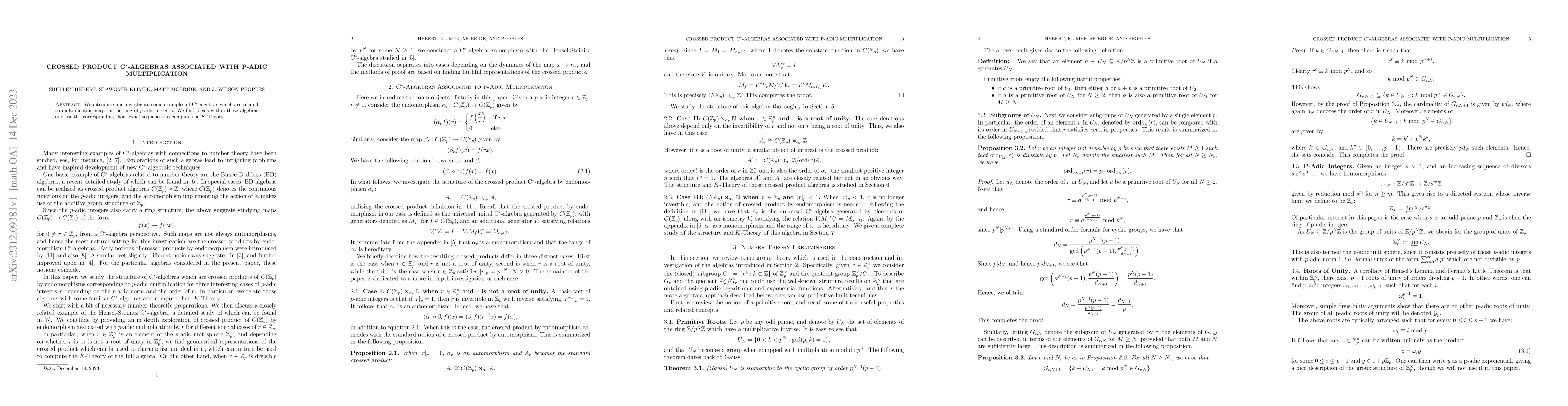 Thumbnail for Crossed Product C$^*$-algebras Associated With $p$-adic Multiplication