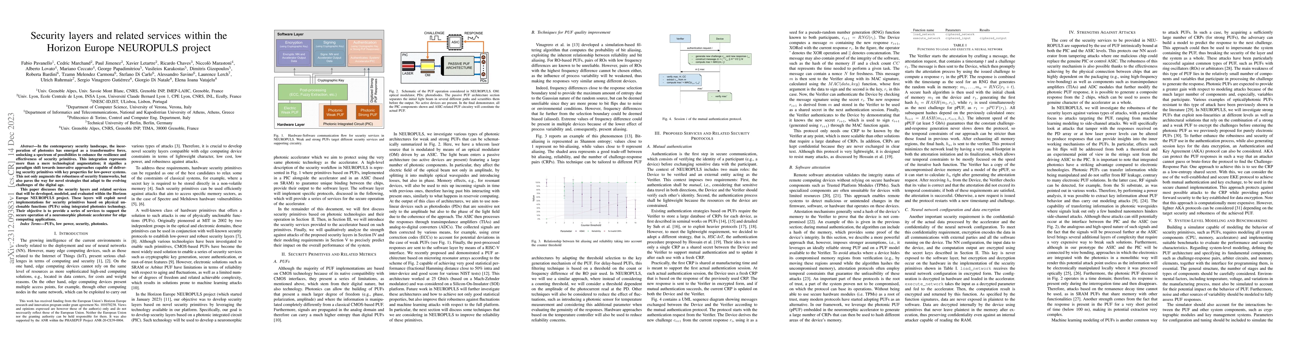 Thumbnail for Security layers and related services within the Horizon Europe NEUROPULS
  project