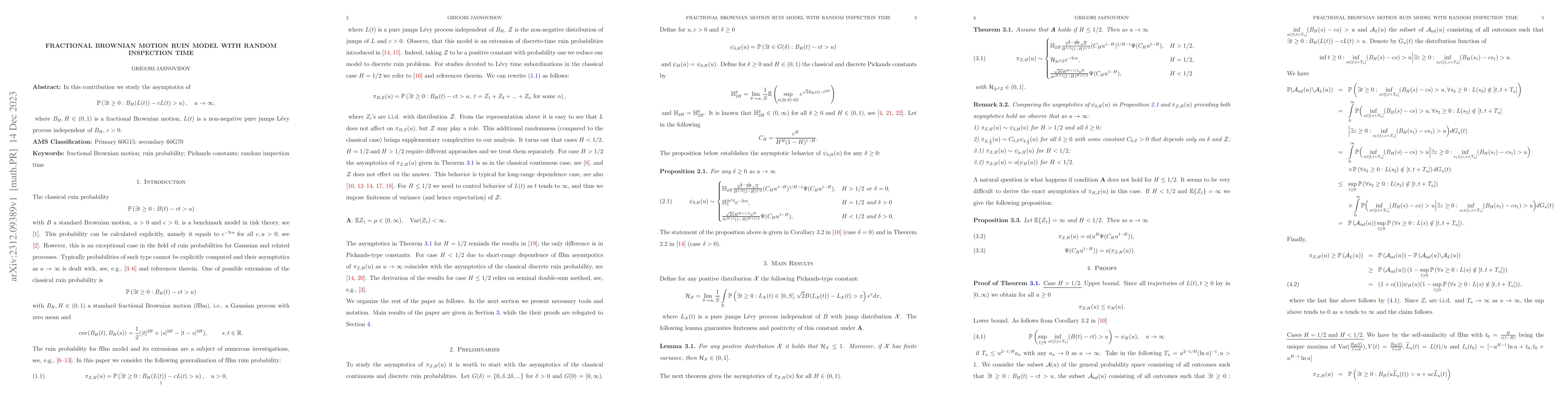 Thumbnail for Fractional Brownian Motion Ruin Model with Random Inspection Time