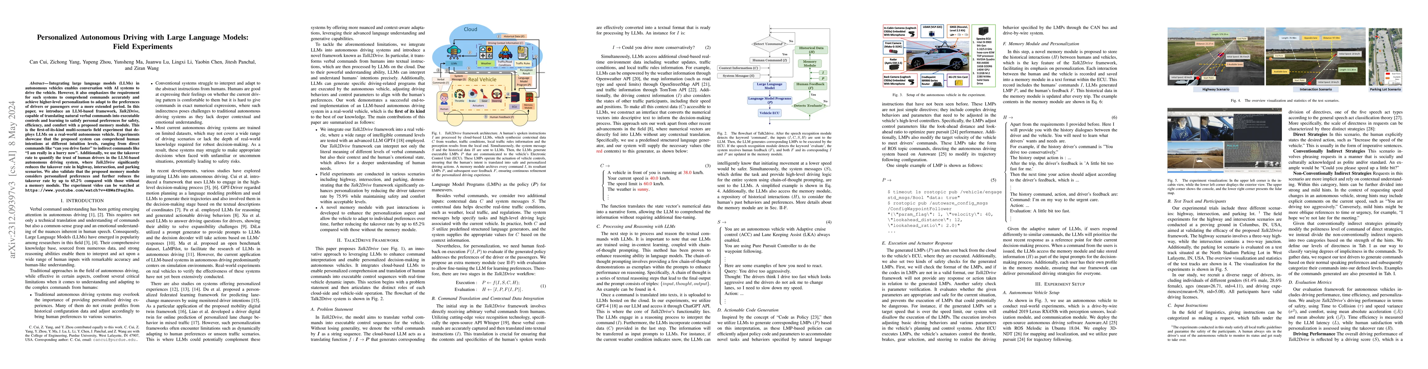 Thumbnail for Personalized Autonomous Driving with Large Language Models: Field
  Experiments