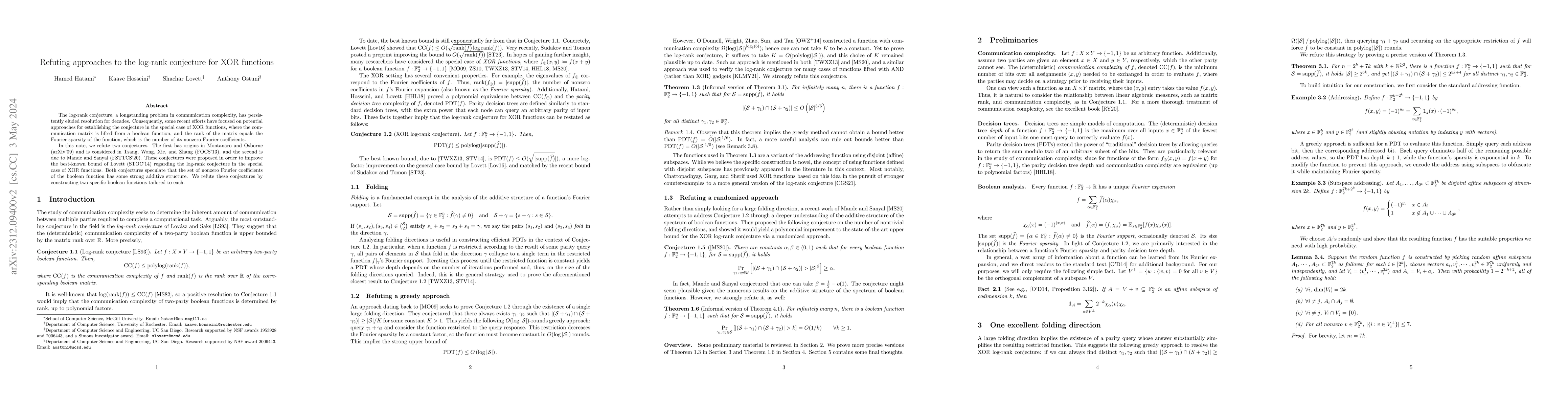 Thumbnail for Refuting approaches to the log-rank conjecture for XOR functions