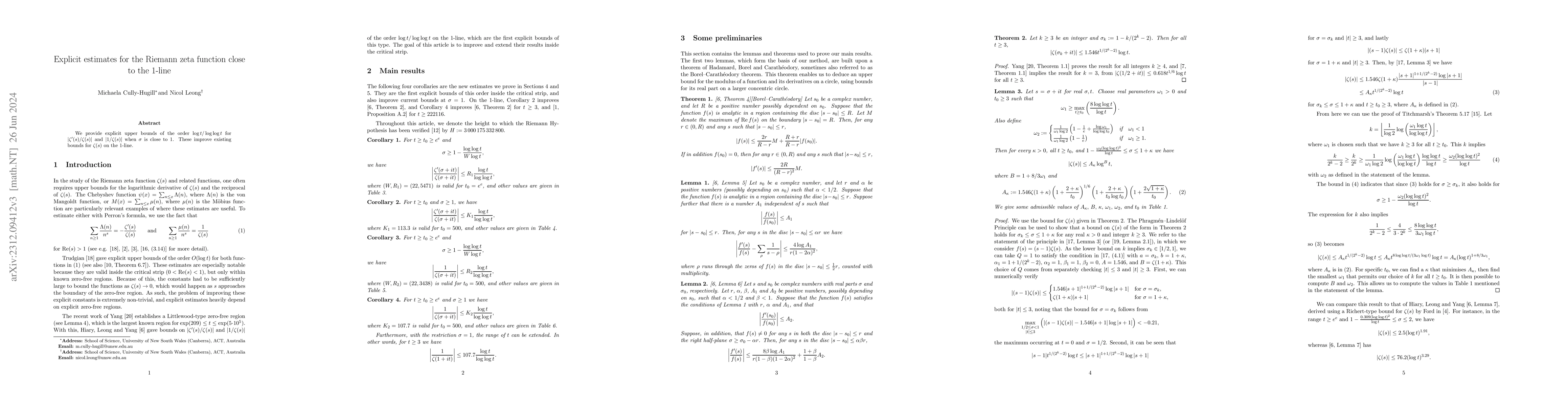 Thumbnail for Explicit estimates for the Riemann zeta function close to the $1$-line