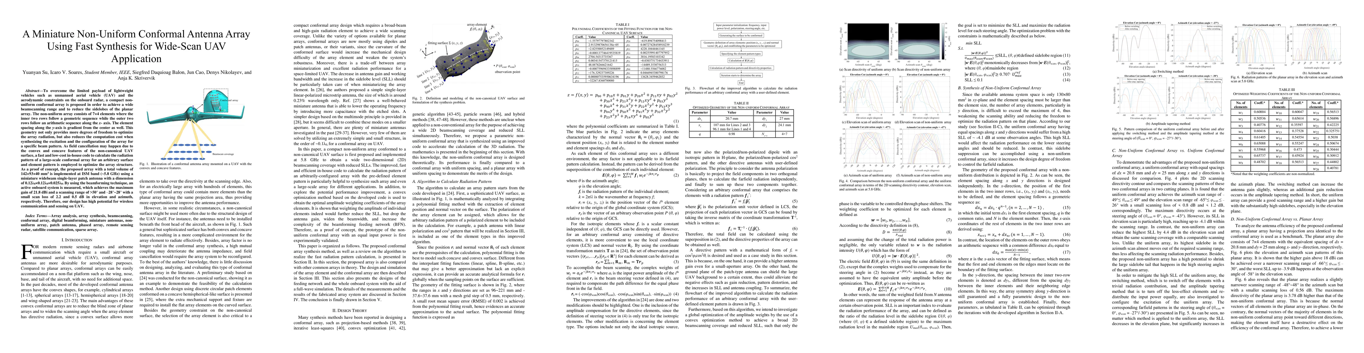 Thumbnail for A Miniature Non-Uniform Conformal Antenna Array Using Fast Synthesis for
  Wide-Scan UAV Application