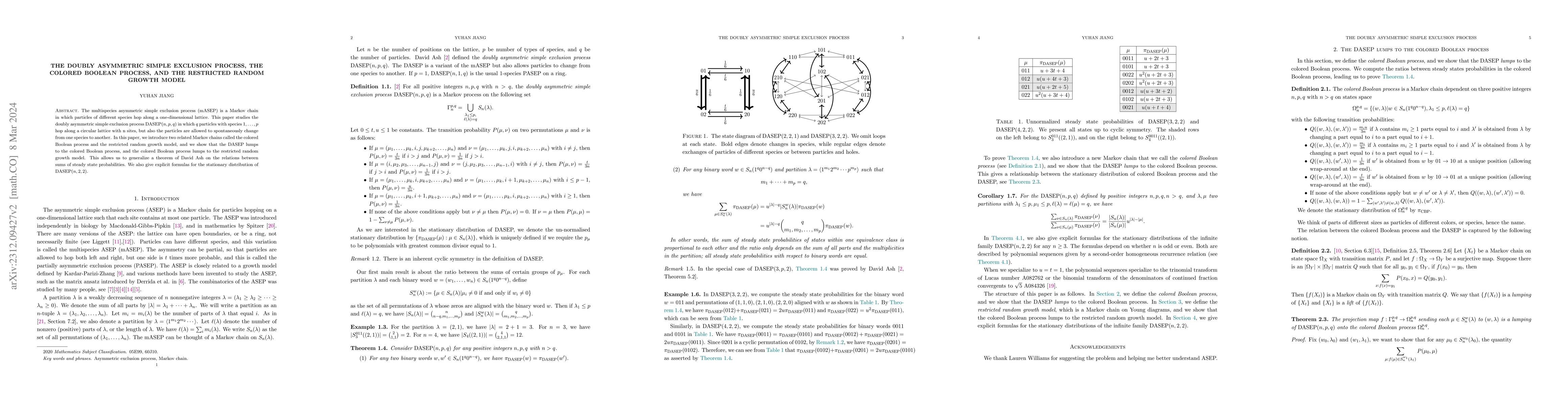 Thumbnail for The doubly asymmetric simple exclusion process, the colored Boolean
  process, and the restricted random growth model