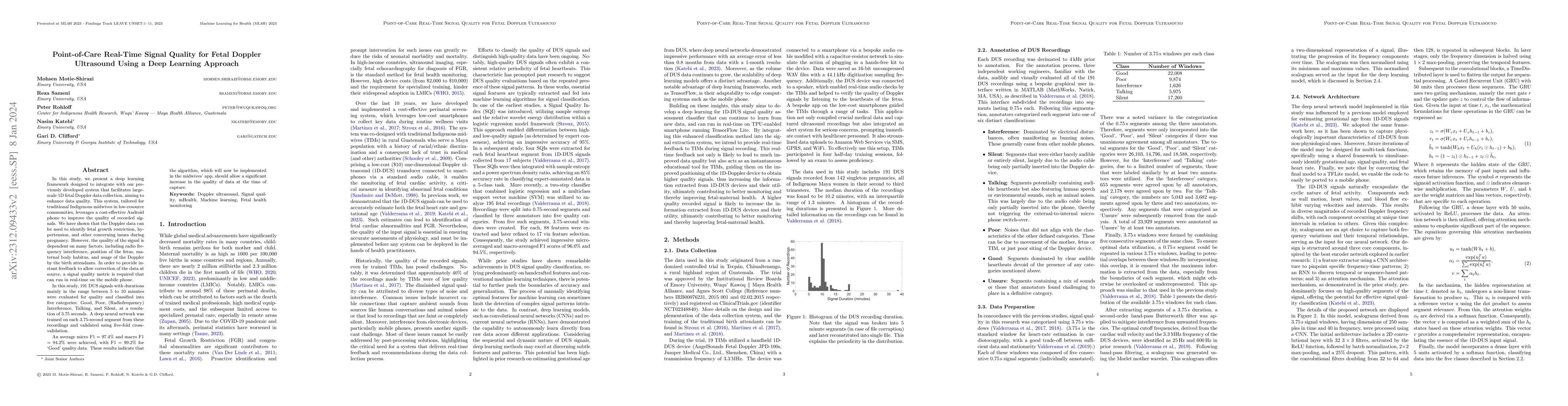Thumbnail for Point-of-Care Real-Time Signal Quality for Fetal Doppler Ultrasound
  Using a Deep Learning Approach