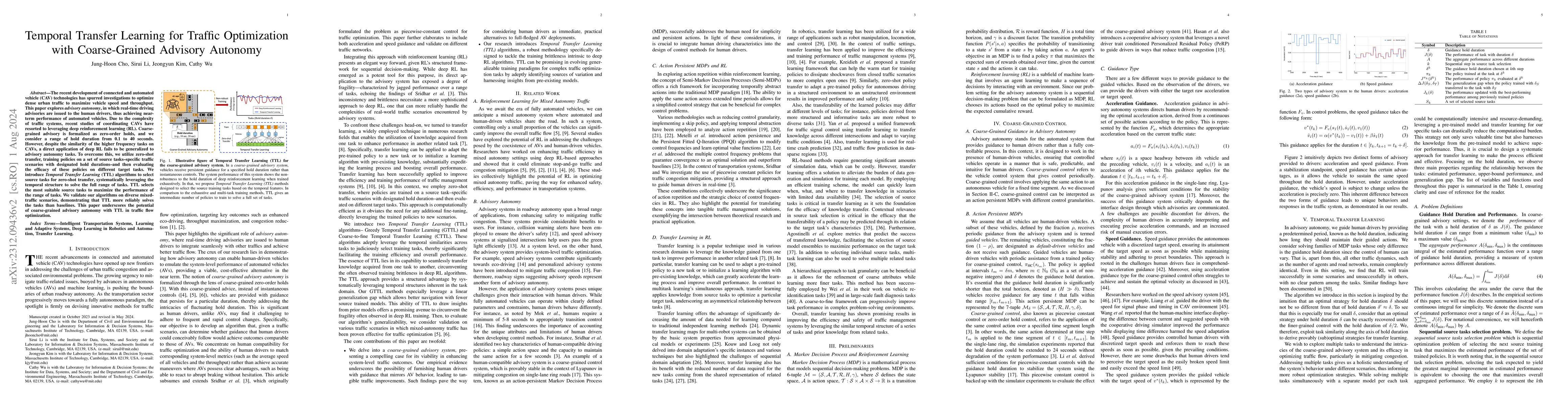 Thumbnail for Temporal Transfer Learning for Traffic Optimization with Coarse-grained
  Advisory Autonomy