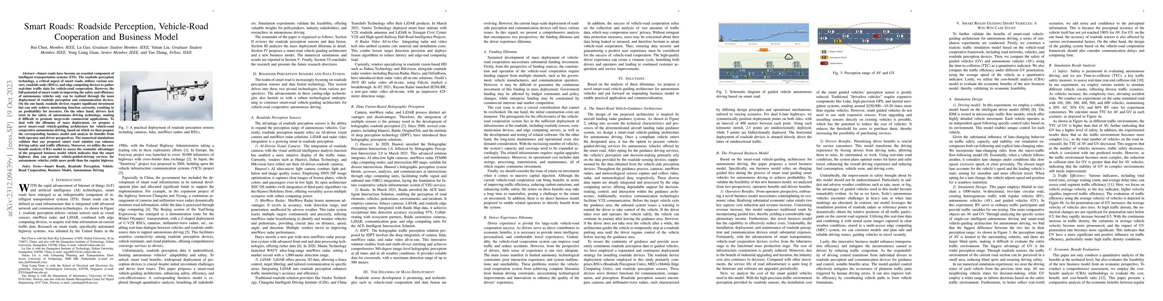 Thumbnail for Smart Roads: Roadside Perception, Vehicle-Road Cooperation and Business
  Model