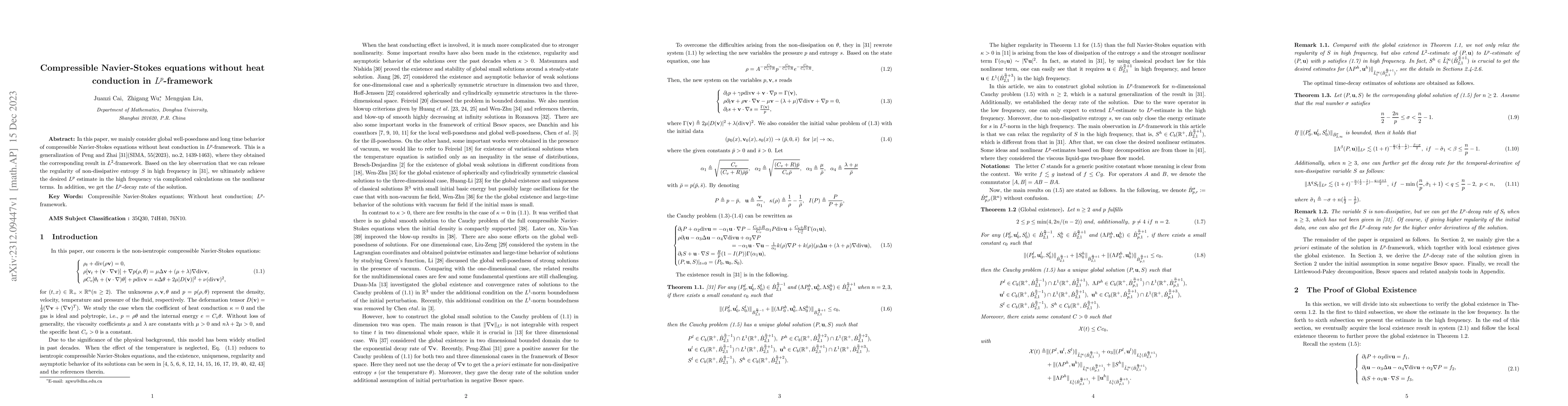 Thumbnail for Compressible Navier-Stokes equations without heat conduction in
  Lp-framework