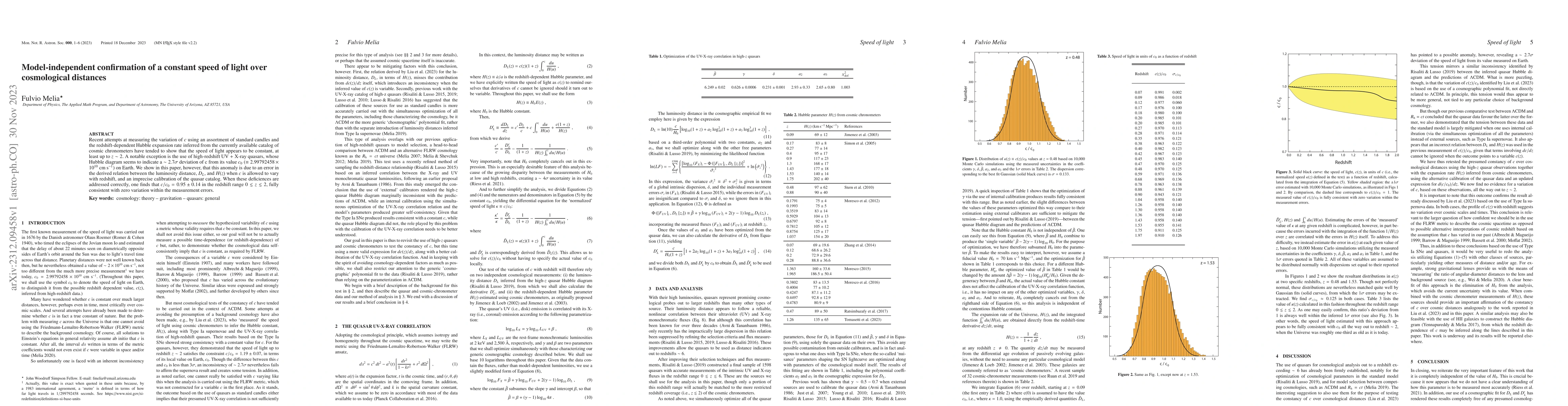 Thumbnail for Model-independent confirmation of a constant speed of light over
  cosmological distances