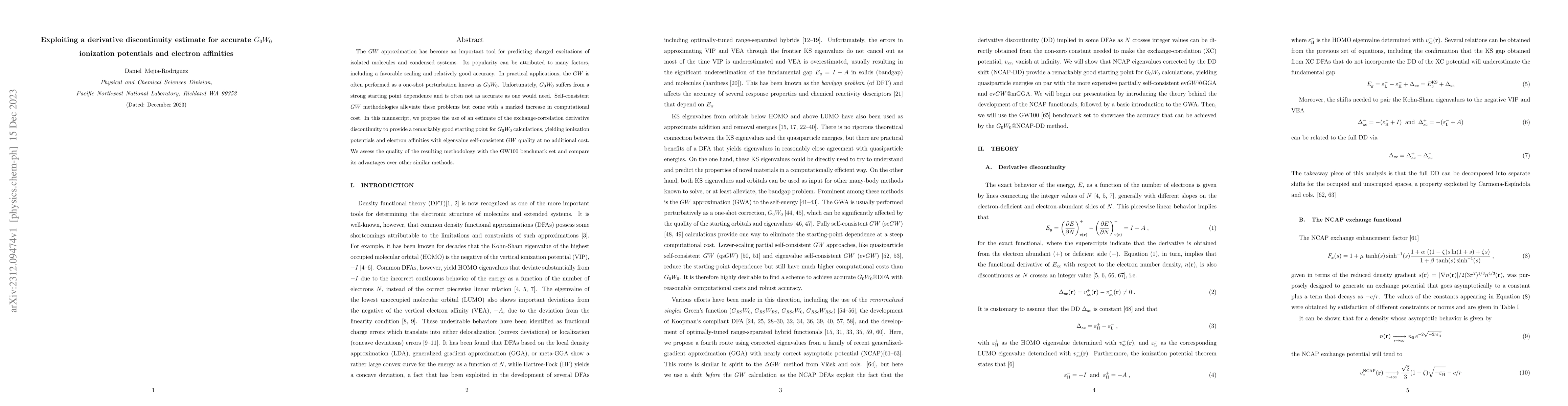 Thumbnail for Exploiting a derivative discontinuity estimate for accurate $G_0W_0$
  ionization potentials and electron affinities