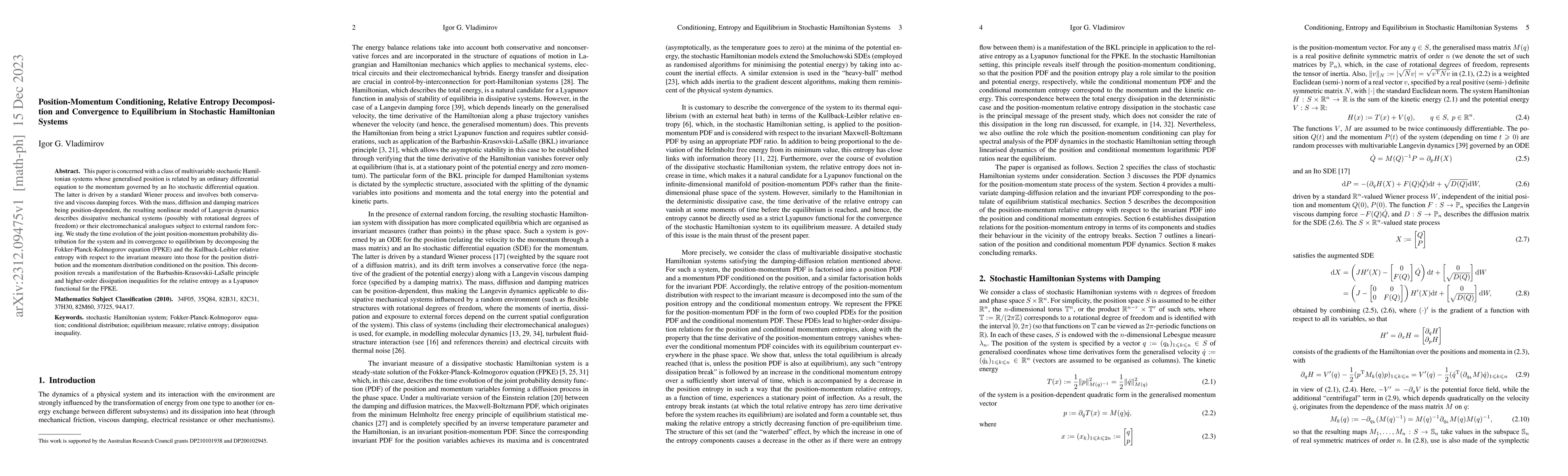 Thumbnail for Position-momentum conditioning, relative entropy decomposition and
  convergence to equilibrium in stochastic Hamiltonian systems