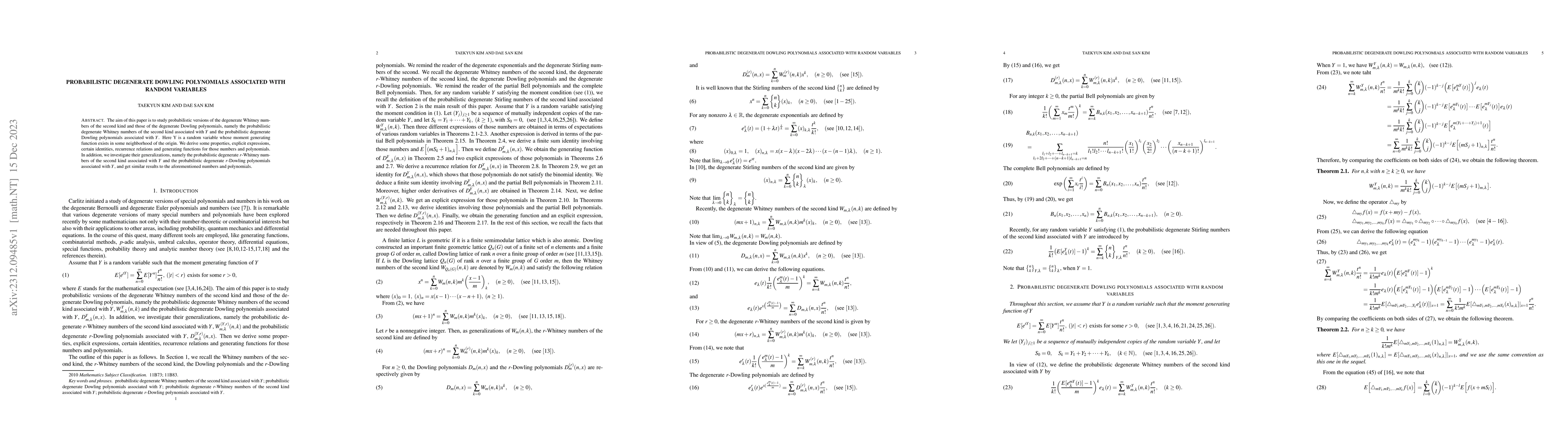 Thumbnail for Probabilistic degenerate Dowling polynomials associated with random
  variables