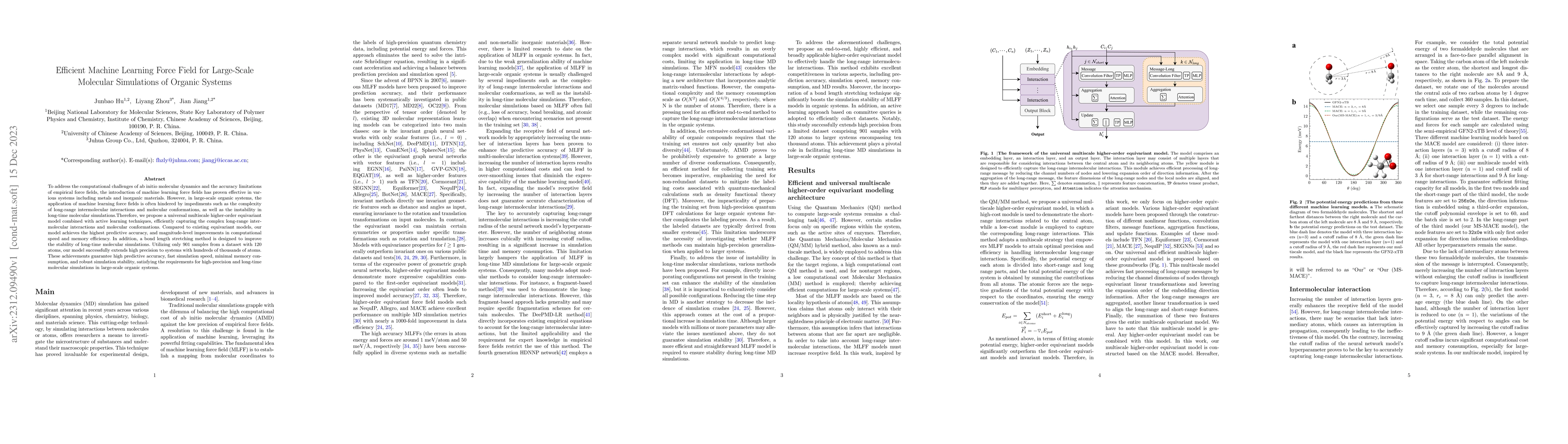 Thumbnail for Efficient Machine Learning Force Field for Large-Scale Molecular
  Simulations of Organic Systems