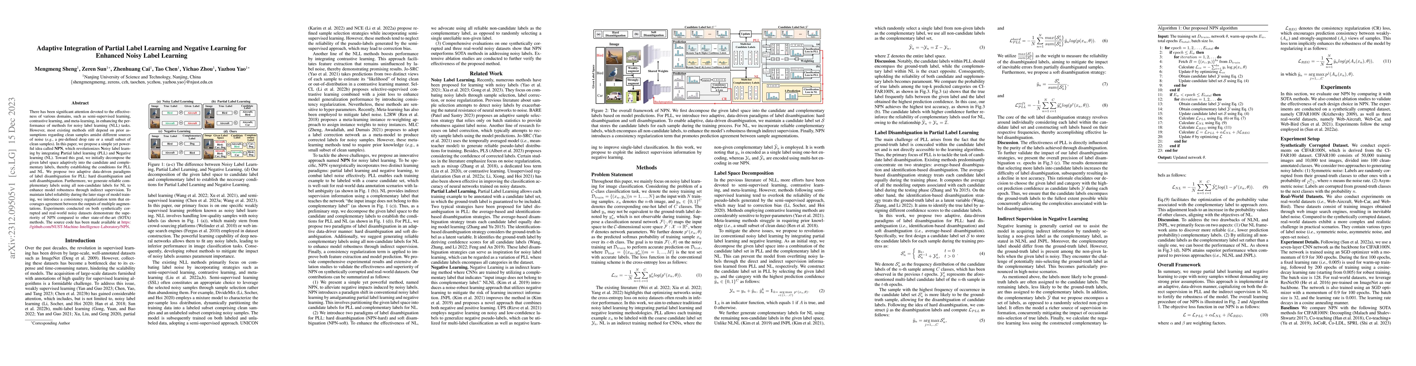 Thumbnail for Adaptive Integration of Partial Label Learning and Negative Learning for
  Enhanced Noisy Label Learning