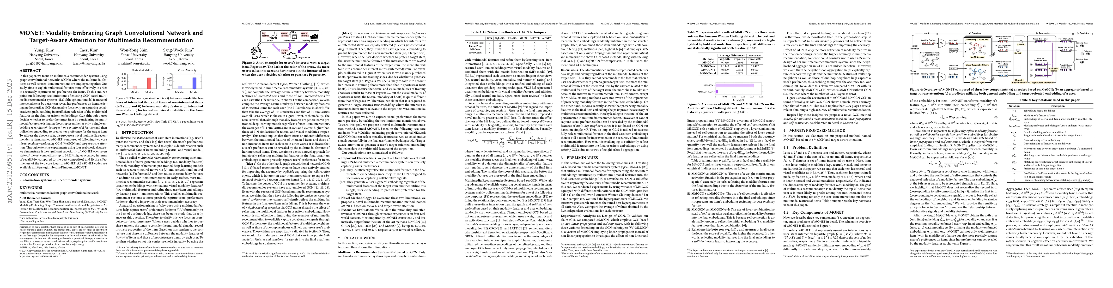 Thumbnail for MONET: Modality-Embracing Graph Convolutional Network and Target-Aware
  Attention for Multimedia Recommendation