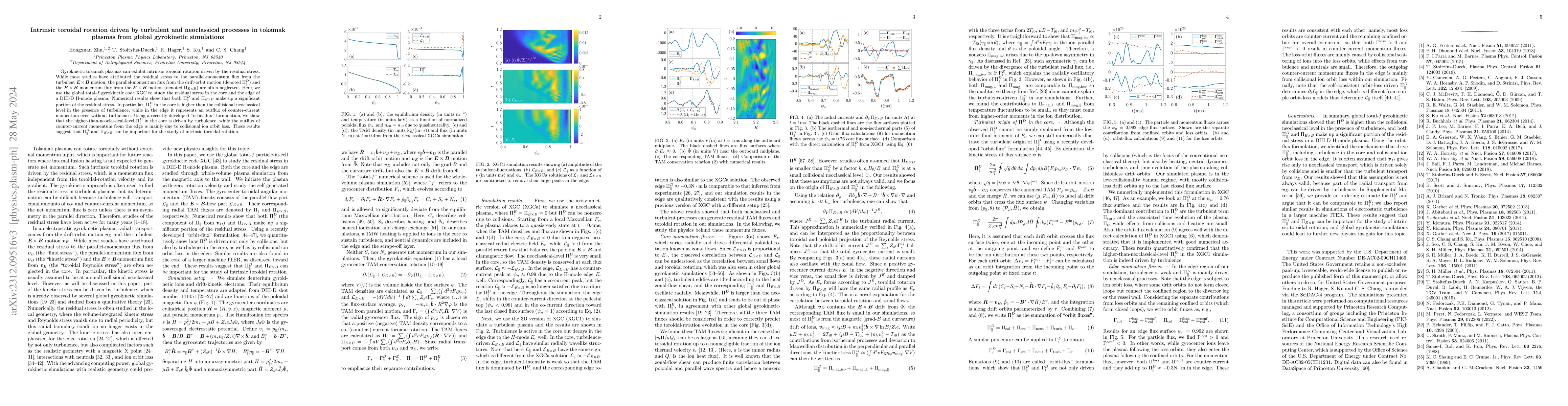 Thumbnail for Intrinsic toroidal rotation driven by turbulent and neoclassical
  processes in tokamak plasmas from global gyrokinetic simulations