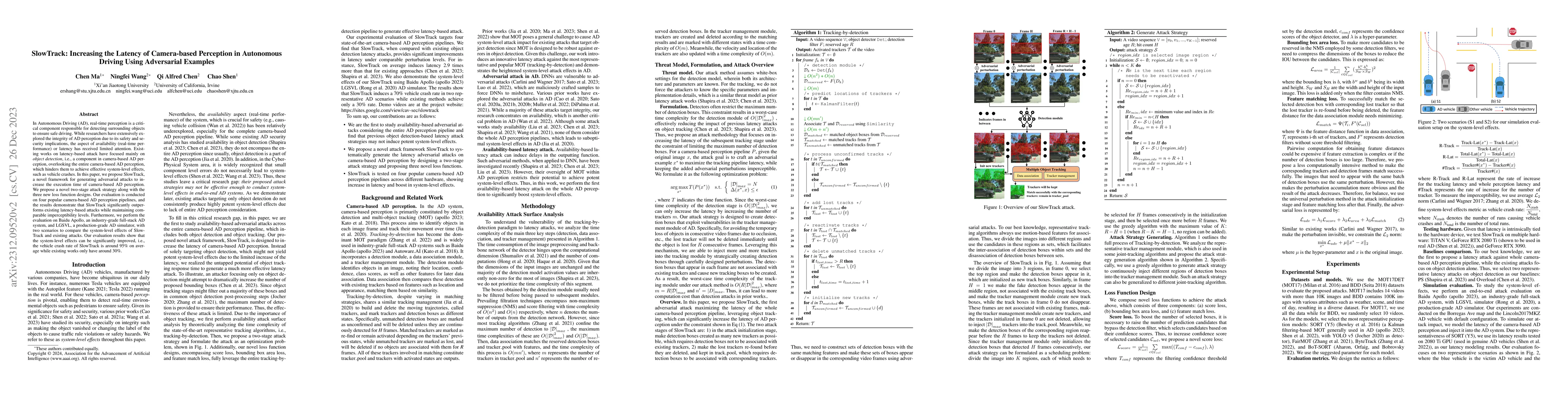 Thumbnail for SlowTrack: Increasing the Latency of Camera-based Perception in
  Autonomous Driving Using Adversarial Examples