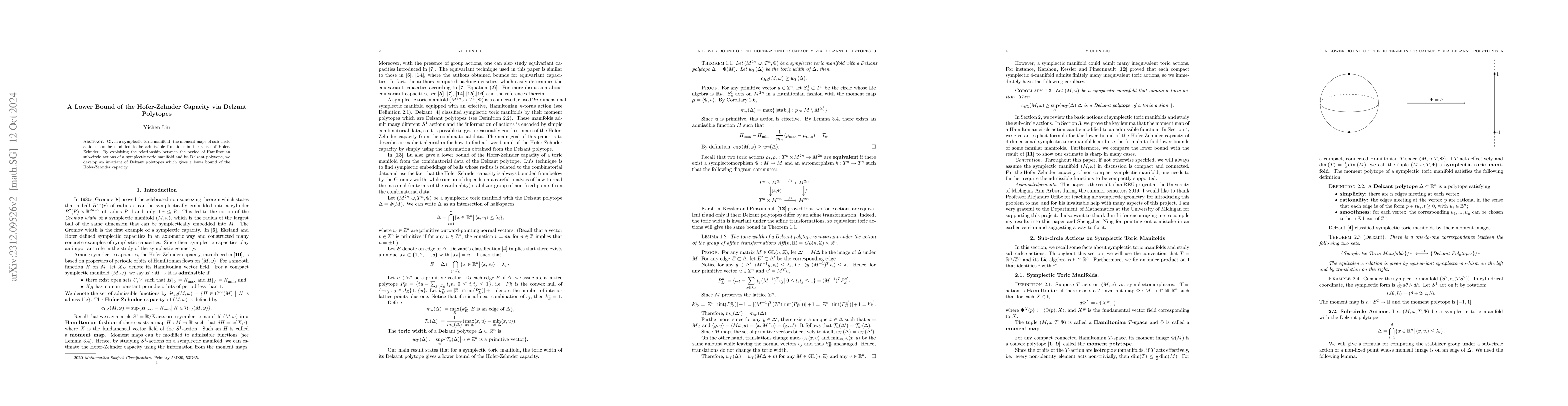 Thumbnail for A Lower Bound of the Hofer-Zehnder Capacity via Delzant Polytopes