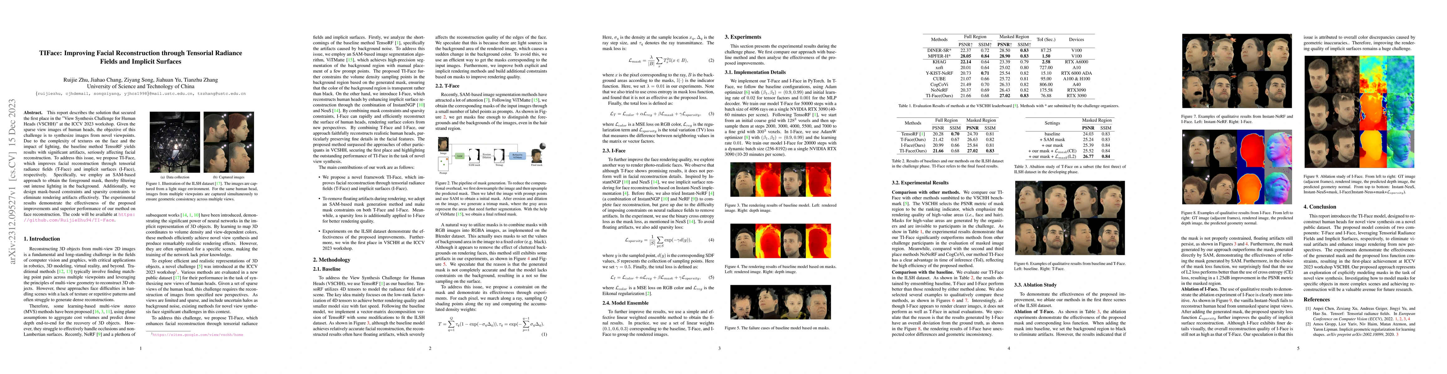 Thumbnail for TIFace: Improving Facial Reconstruction through Tensorial Radiance
  Fields and Implicit Surfaces