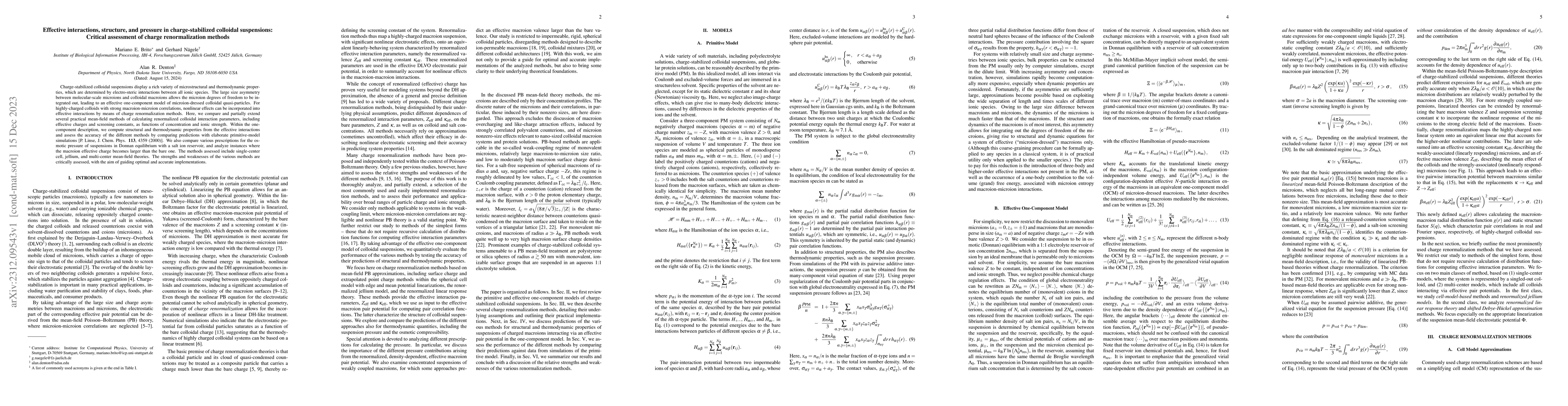 Thumbnail for Effective interactions, structure, and pressure in charge-stabilized
  colloidal suspensions: Critical assessment of charge renormalization methods