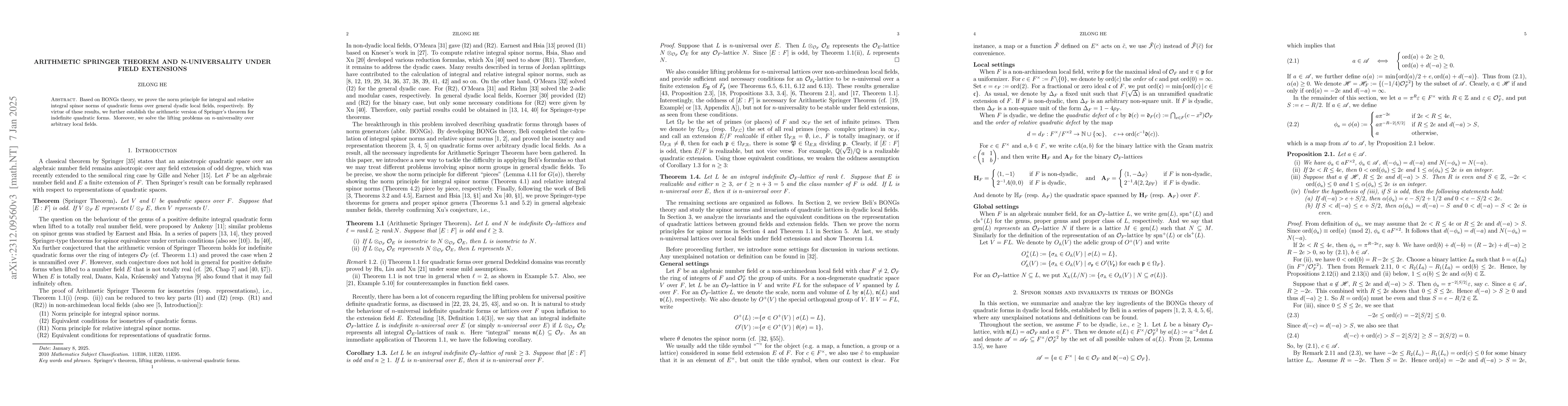 Thumbnail for Arithmetic springer theorem and $n$-universality under field extensions