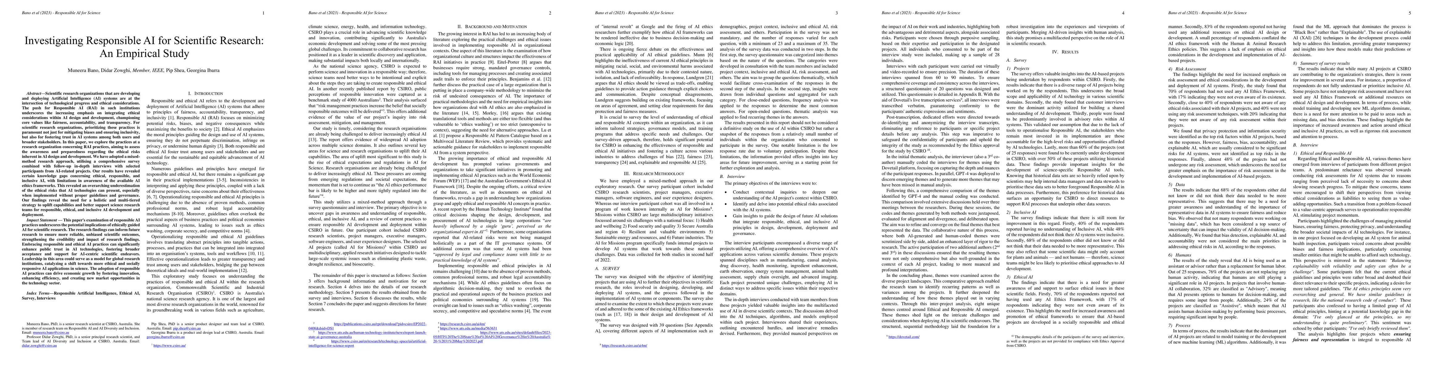 Thumbnail for Investigating Responsible AI for Scientific Research: An Empirical Study