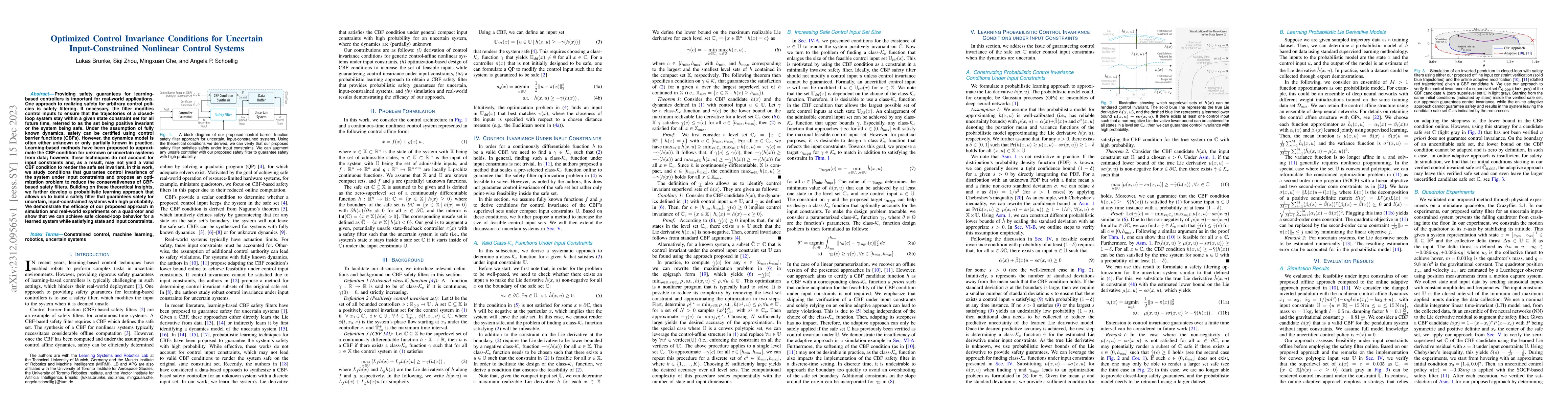 Thumbnail for Optimized Control Invariance Conditions for Uncertain Input-Constrained
  Nonlinear Control Systems