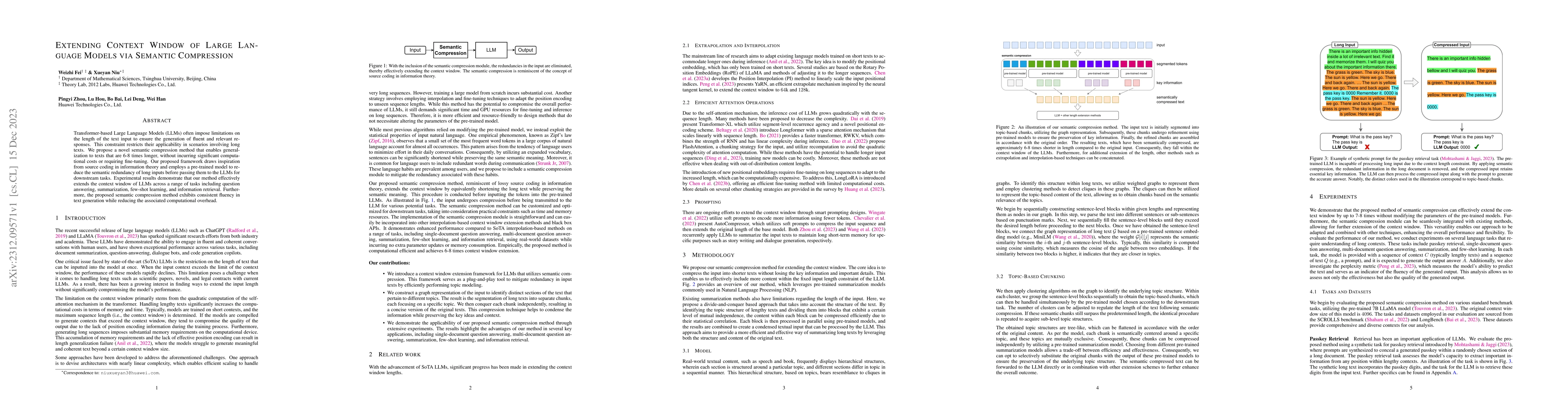 Thumbnail for Extending Context Window of Large Language Models via Semantic
  Compression