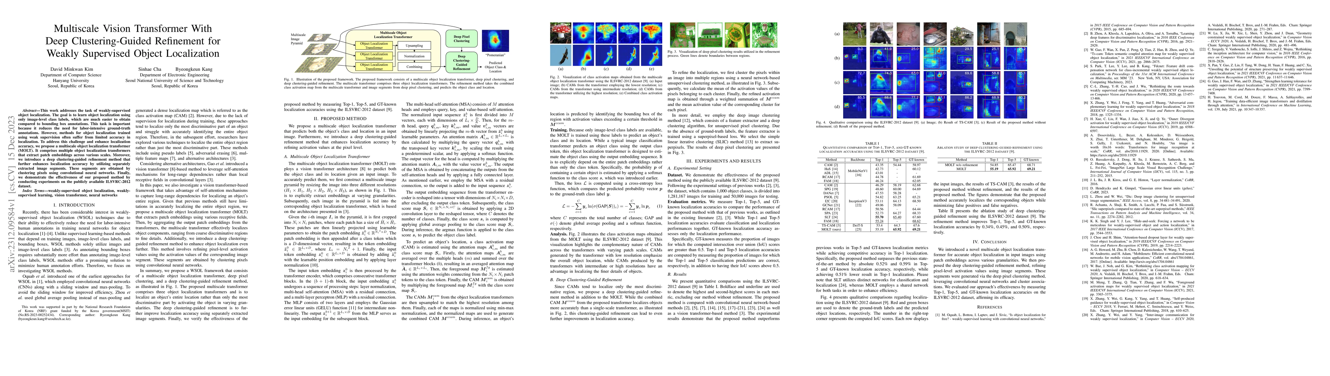 Thumbnail for Multiscale Vision Transformer With Deep Clustering-Guided Refinement for
  Weakly Supervised Object Localization