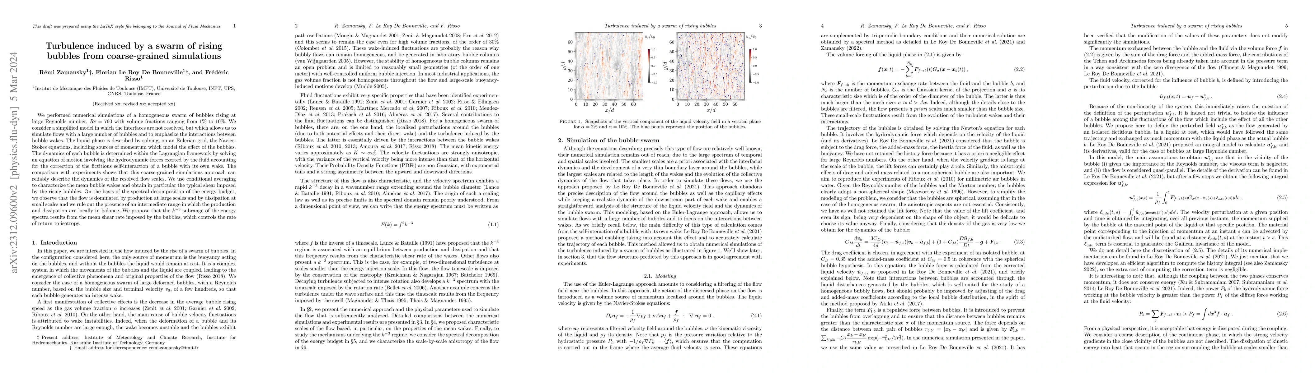 Thumbnail for Turbulence induced by a swarm of rising bubbles from coarse-grained
  simulations