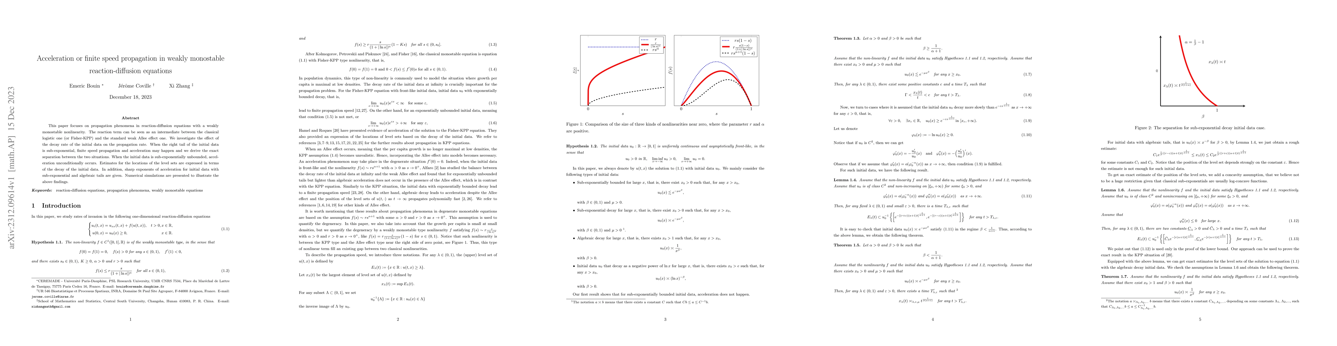 Thumbnail for Acceleration or finite speed propagation in weakly monostable
  reaction-diffusion equations