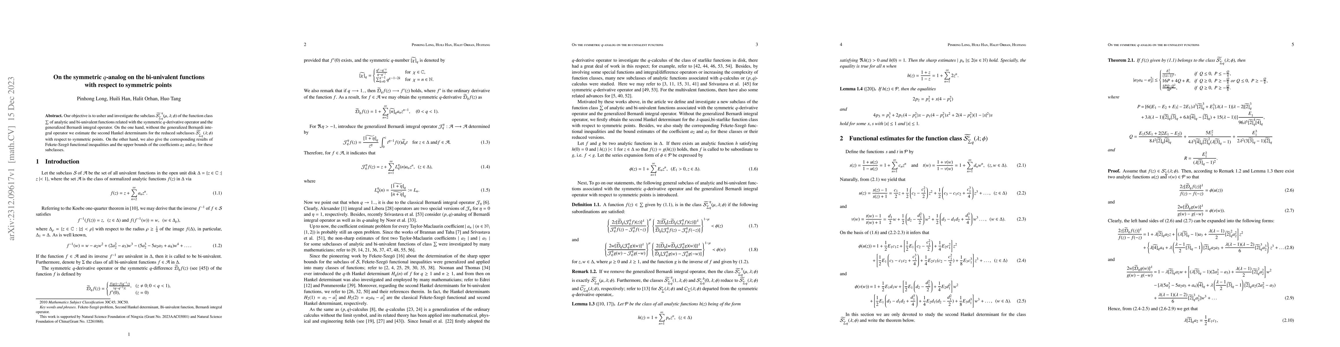 Thumbnail for On the symmetric $q$-analog on the bi-univalent functions with respect
  to symmetric points