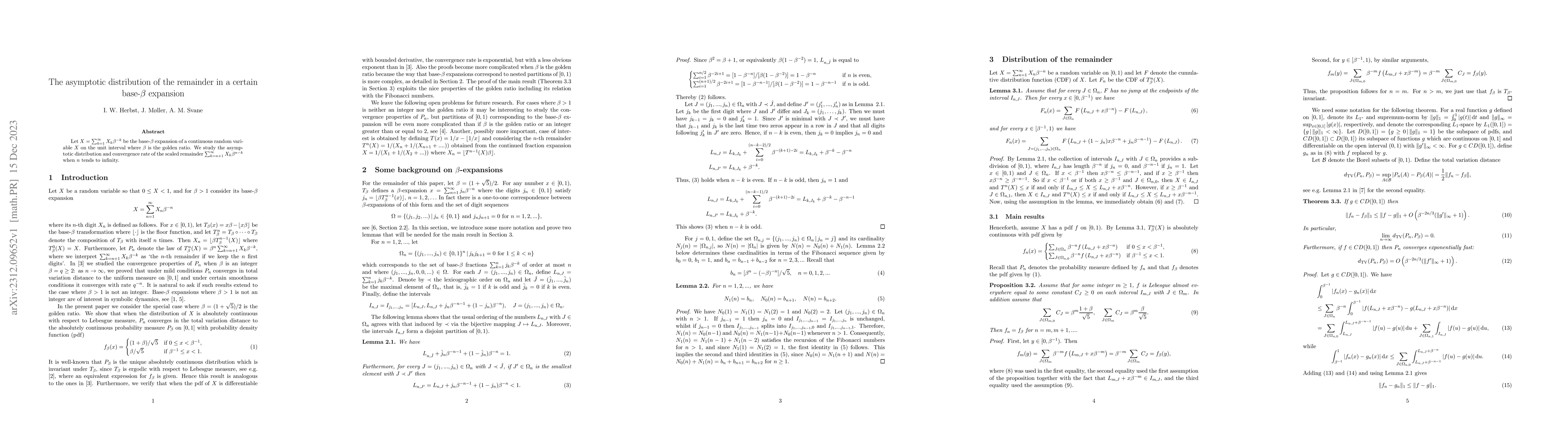 Thumbnail for The asymptotic distribution of the remainder in a certain base-$\beta$
  expansion