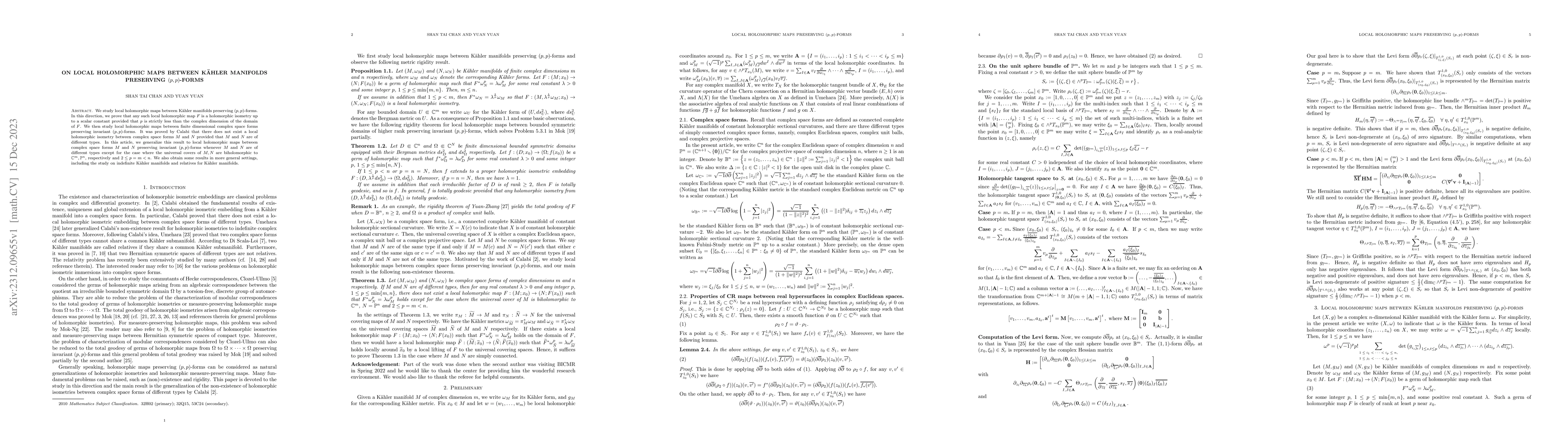 Thumbnail for On local holomorphic maps between K\"ahler manifolds preserving
  $(p,p)$-forms