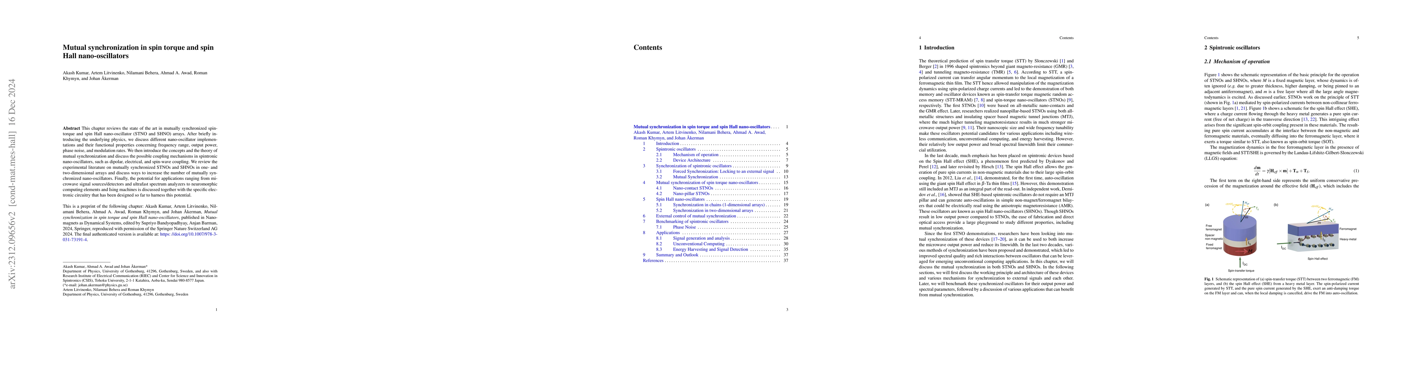 Thumbnail for Mutual synchronization in spin torque and spin Hall nano-oscillators