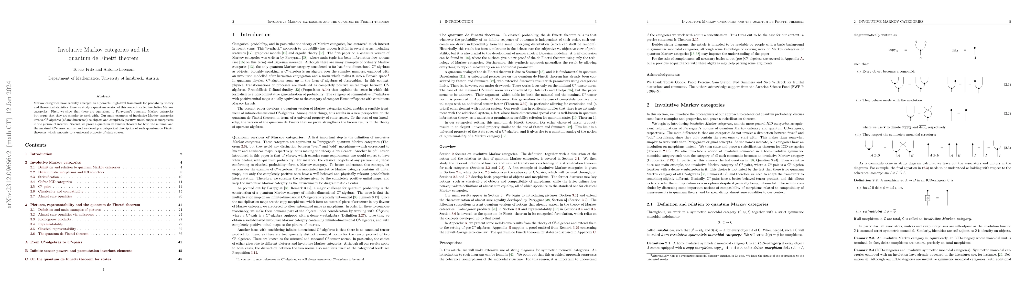 Thumbnail for Involutive Markov categories and the quantum de Finetti theorem