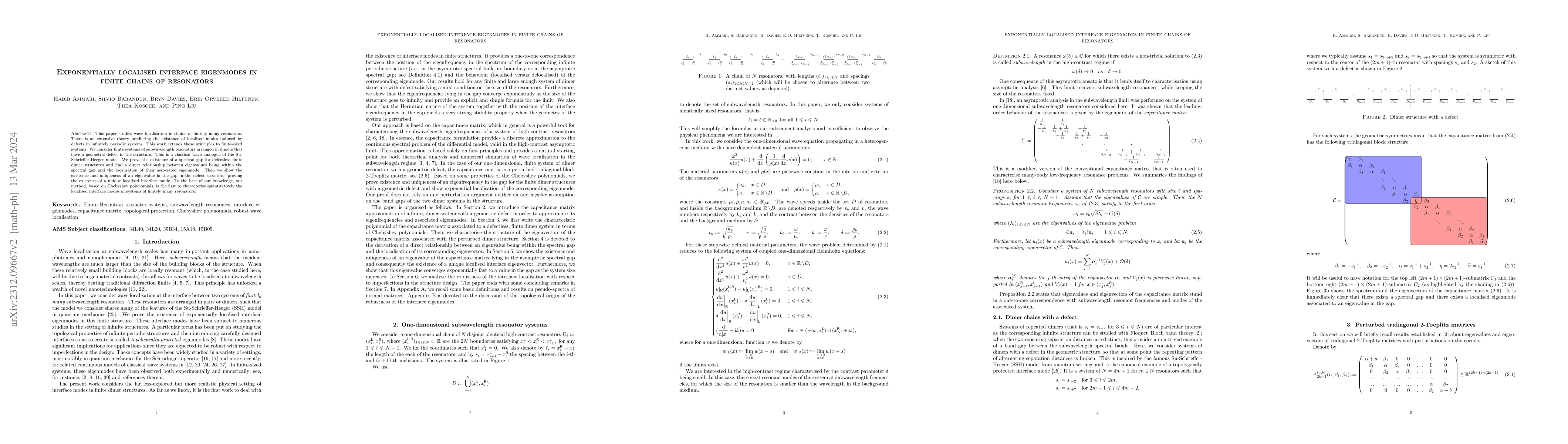 Thumbnail for Exponentially localised interface eigenmodes in finite chains of
  resonators