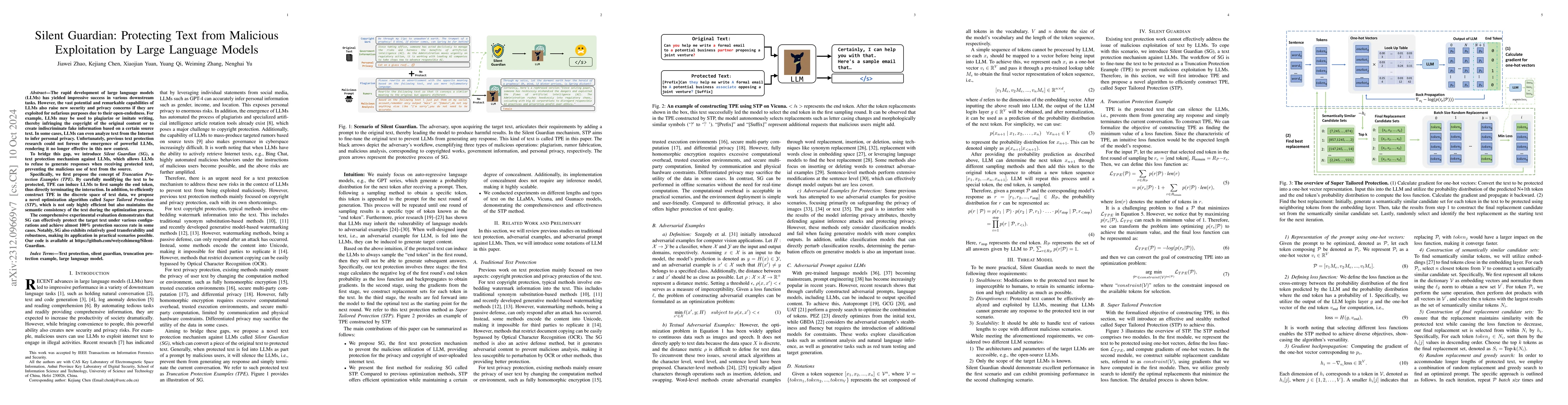 Thumbnail for Silent Guardian: Protecting Text from Malicious Exploitation by Large
  Language Models