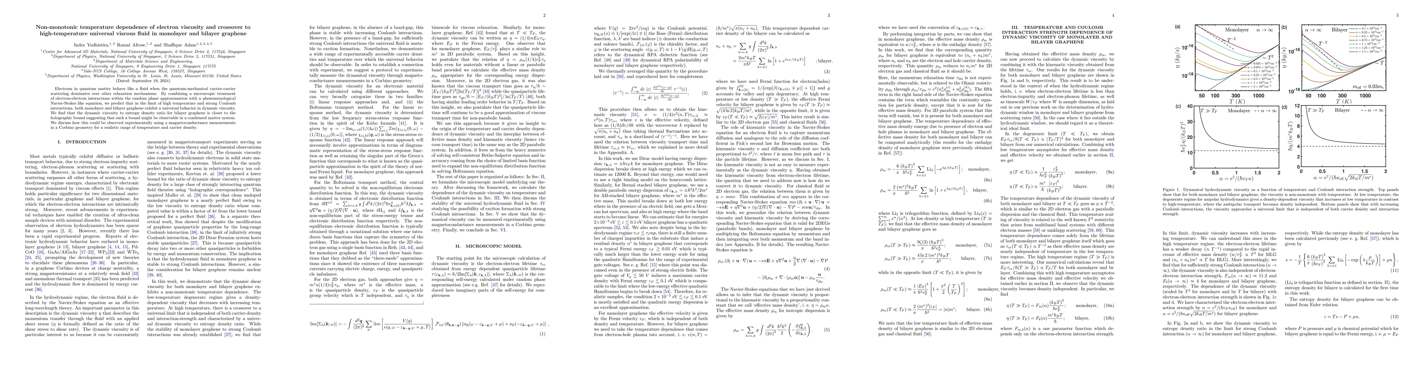 Thumbnail for Non-monotonic temperature dependence of electron viscosity and crossover
  to high-temperature universal viscous fluid in monolayer and bilayer graphene