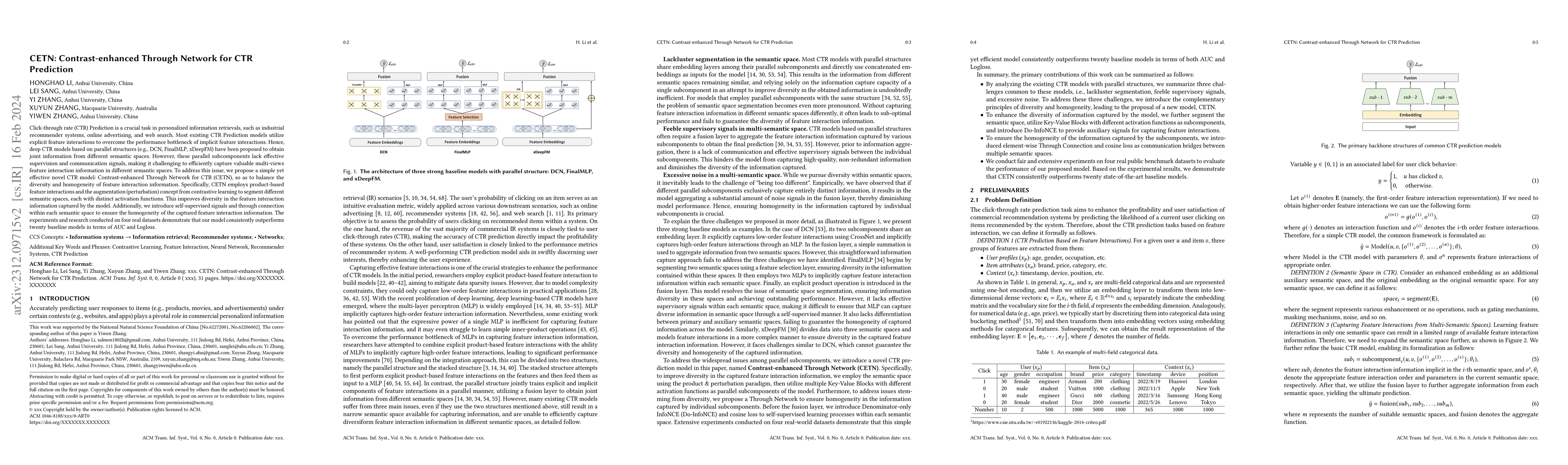 Thumbnail for CETN: Contrast-enhanced Through Network for CTR Prediction