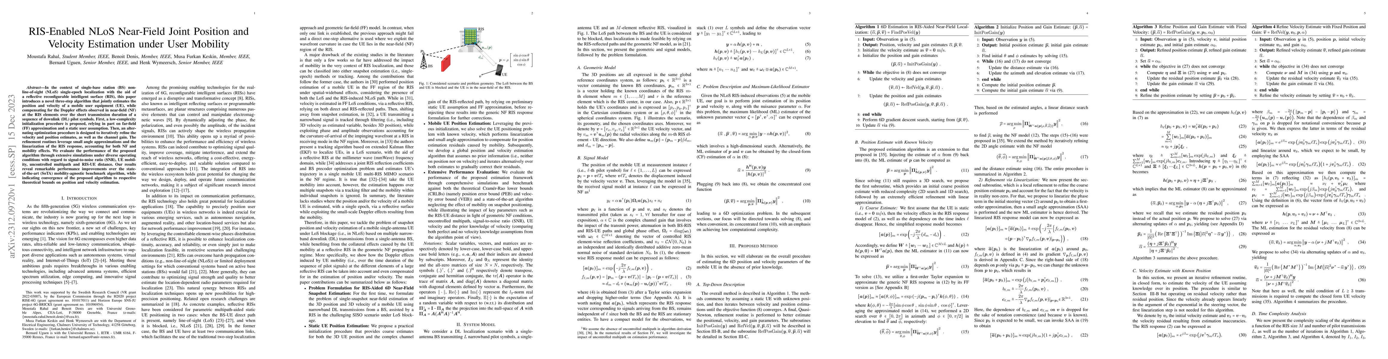Thumbnail for RIS-Enabled NLoS Near-Field Joint Position and Velocity Estimation under
  User Mobility